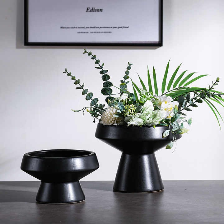 Modern Simple Nordic Style Ceramic Flower Pot and High-Foot Fruit Plate Soft Decorations for Living Room Dining Table